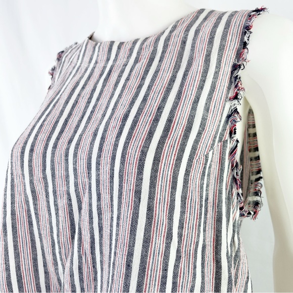 Bella Dahl White, Red & BLue Striped Sleeveless Boxy Crop Top Size M Linen - Picture 3 of 8